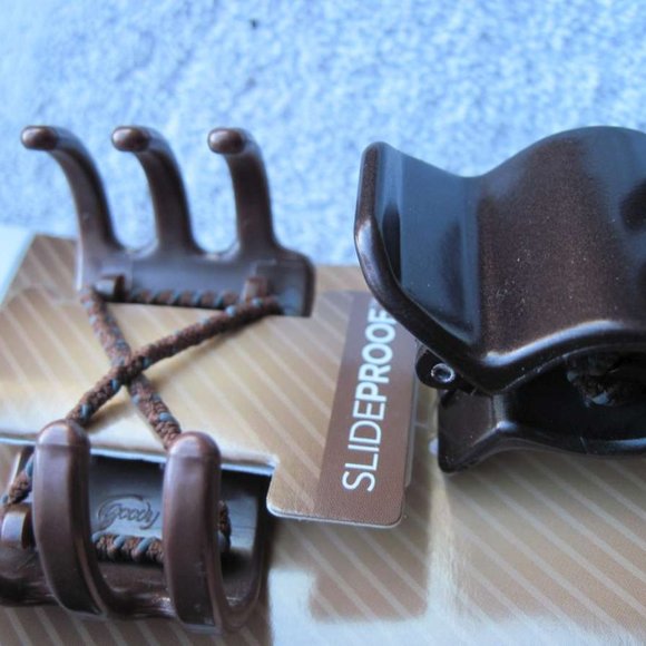 2 Goody Brunette Color Collection Slide Proof Secure Fit Hair Claw Clip Plastic - Picture 3 of 5